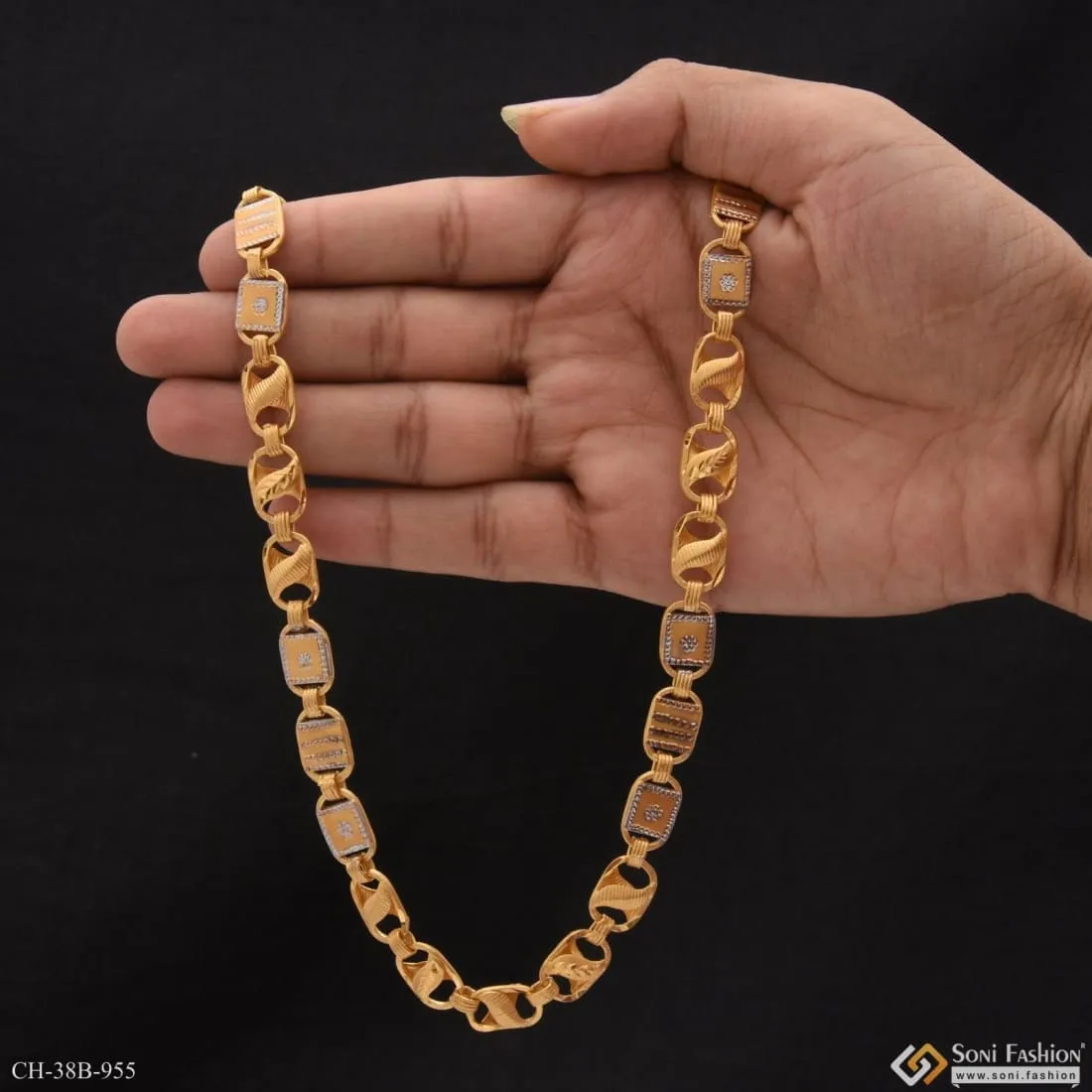 1 Gram Gold Forming Kohli Nawabi Finely Detailed Design Chain for Men - Style B955