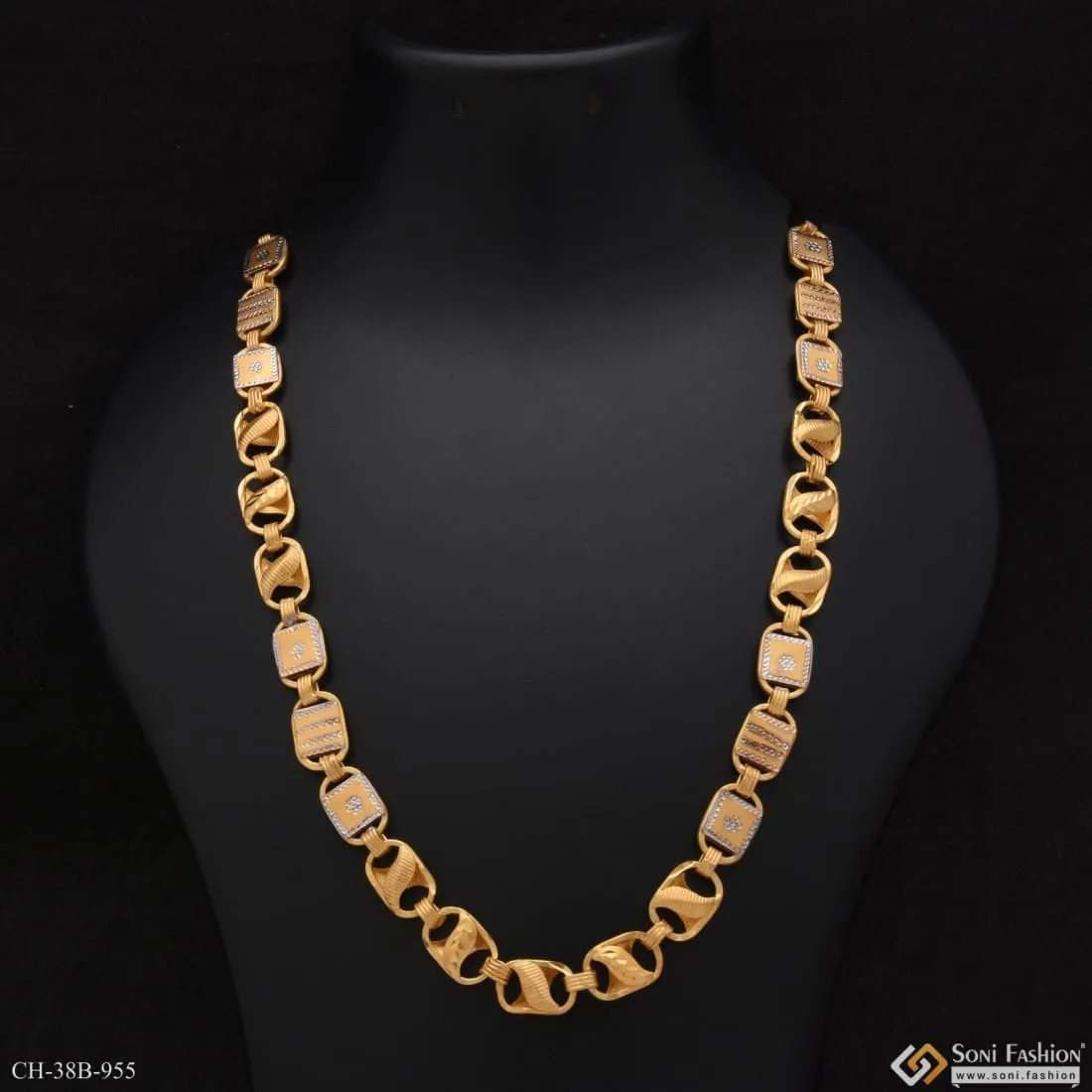 1 Gram Gold Forming Kohli Nawabi Finely Detailed Design Chain for Men - Style B955