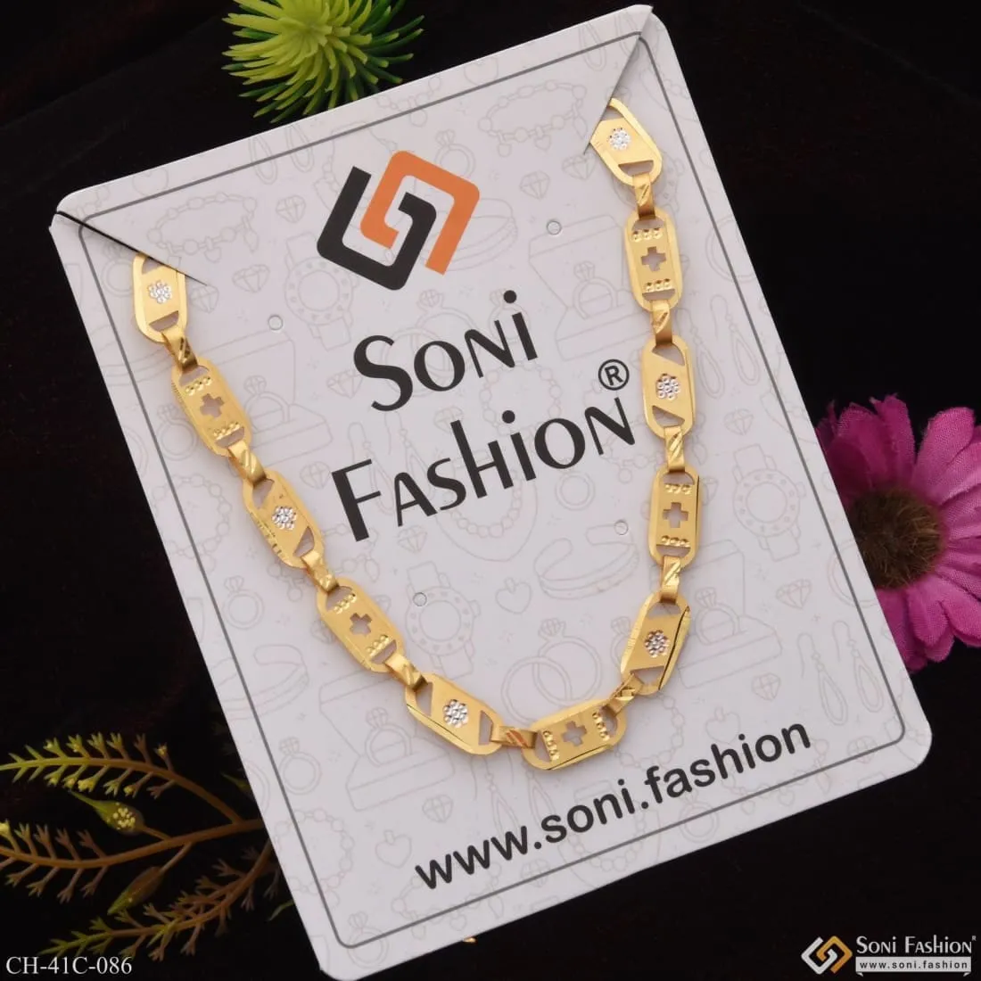 1 Gram Gold Forming Plus Nawabi Finely Detailed Design Chain for Men - Style C086