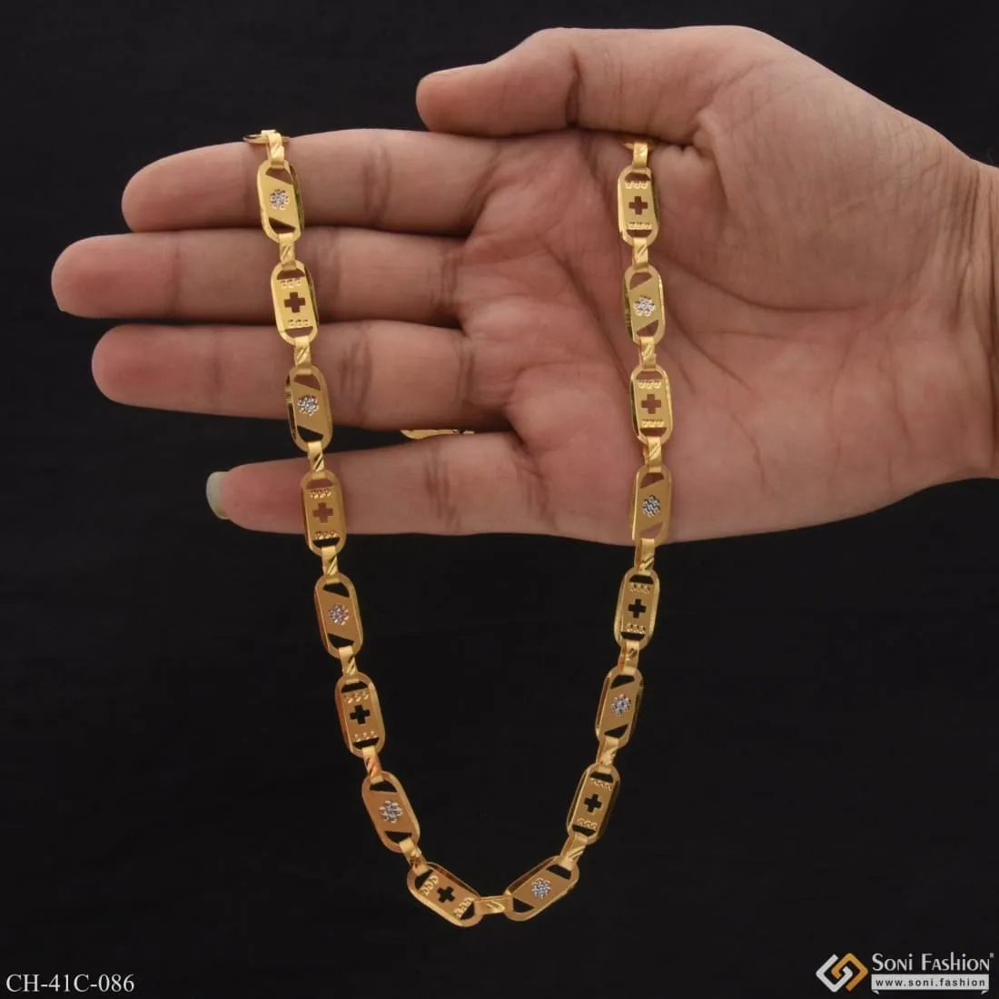 1 Gram Gold Forming Plus Nawabi Finely Detailed Design Chain for Men - Style C086