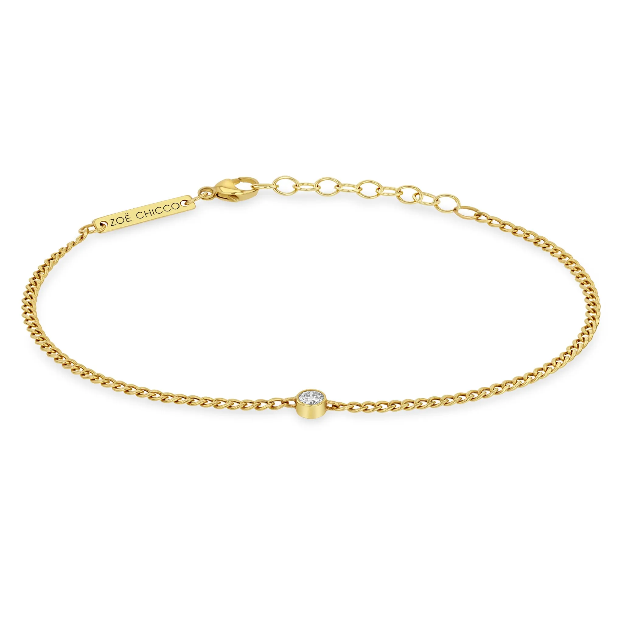 14k Diamond Bezel XS Curb Chain Bracelet