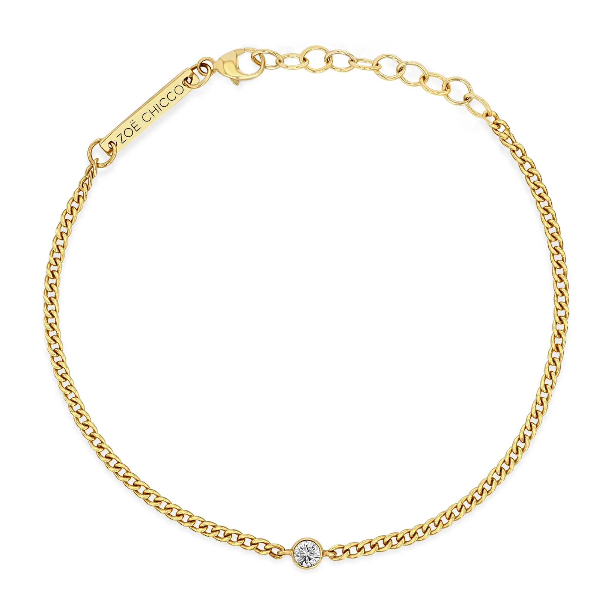 14k Diamond Bezel XS Curb Chain Bracelet