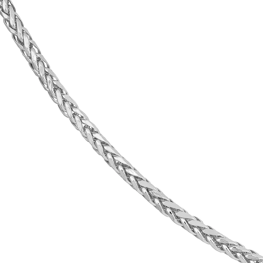 14k White Gold Hollow 5mm Braided Wheat Franco Chain Necklace with Lobster Claw Clasp