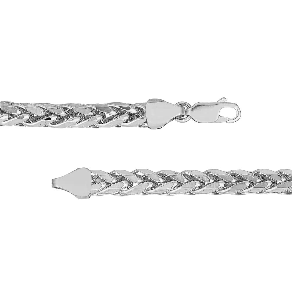 14k White Gold Hollow 5mm Braided Wheat Franco Chain Necklace with Lobster Claw Clasp