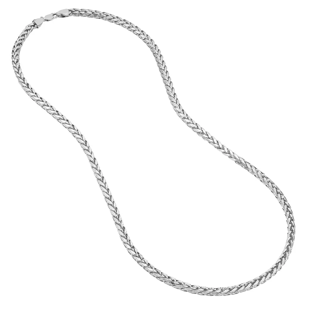 14k White Gold Hollow 5mm Braided Wheat Franco Chain Necklace with Lobster Claw Clasp