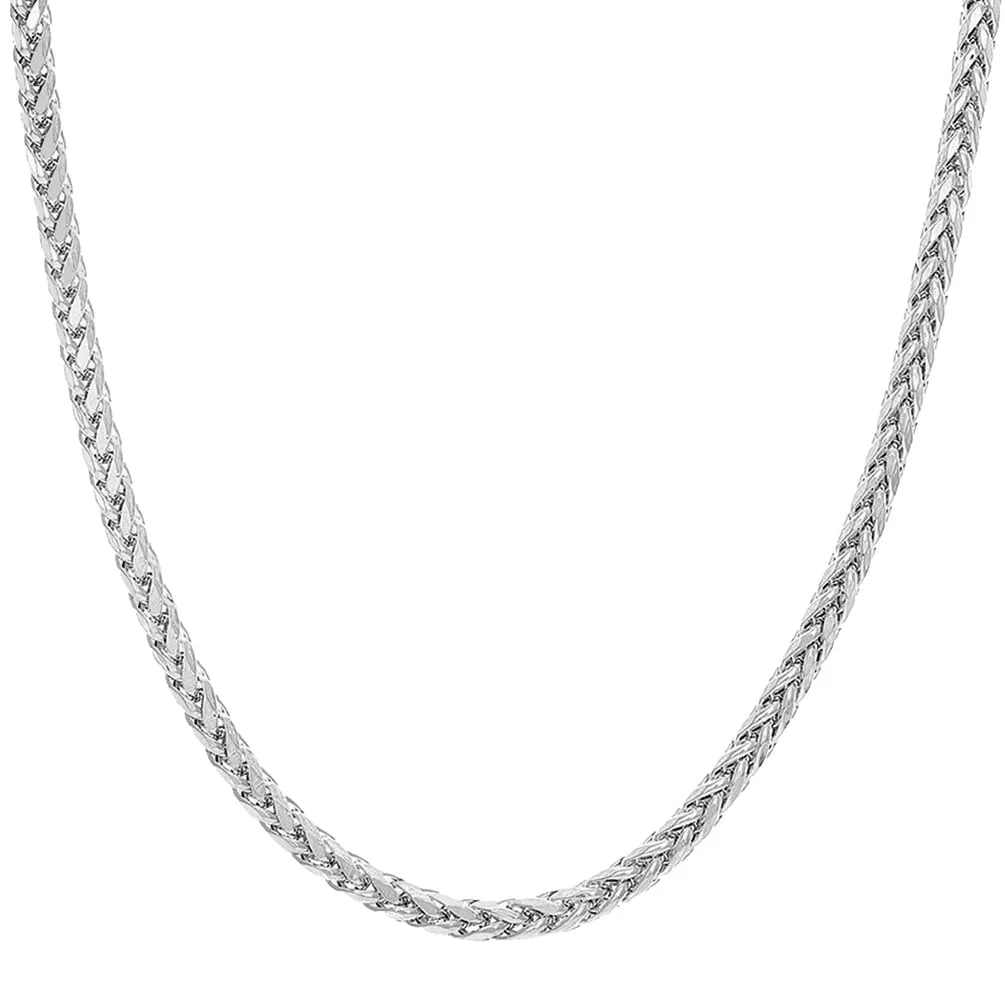 14k White Gold Hollow 5mm Braided Wheat Franco Chain Necklace with Lobster Claw Clasp