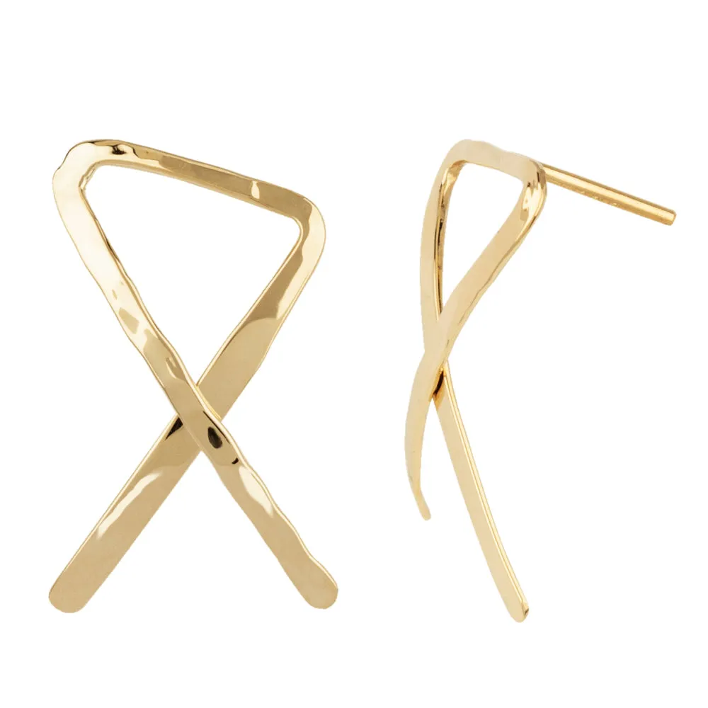 14k Yellow Gold Hammered Triangle Ribbon Earrings