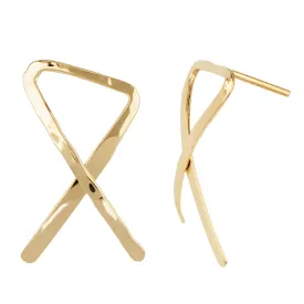 14k Yellow Gold Hammered Triangle Ribbon Earrings