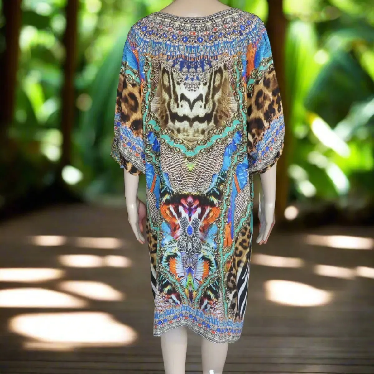 3/4 sleeve Silk Embellished Dress Jungle