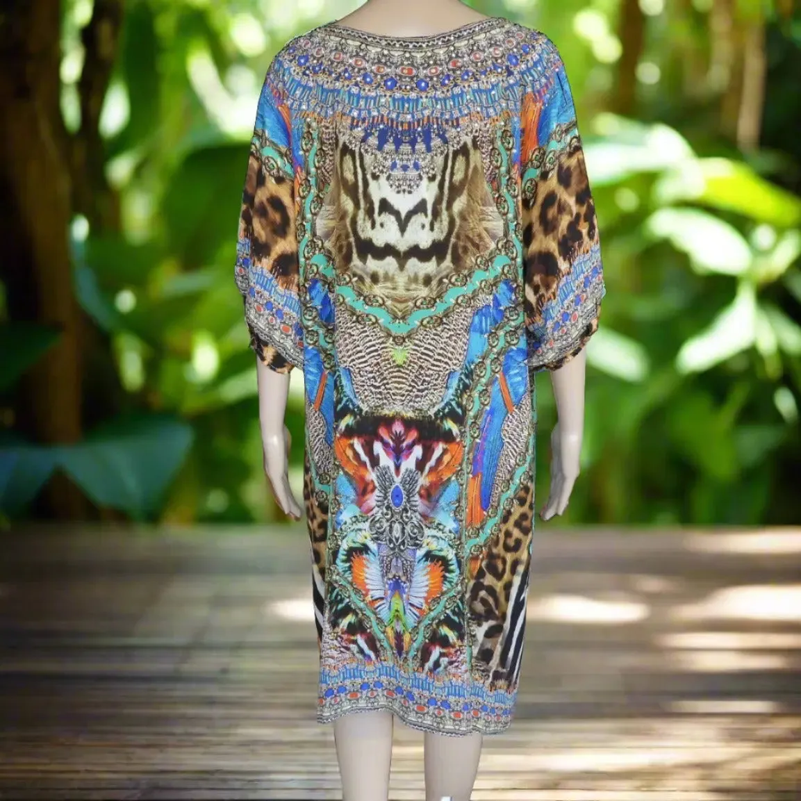 3/4 sleeve Silk Embellished Dress Jungle