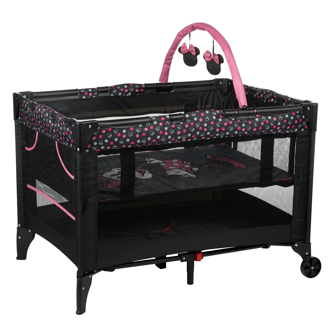 Modern Minnie 3D Ultra Baby Play Yard with Bassinet, Toy Bar, and Optimal Features