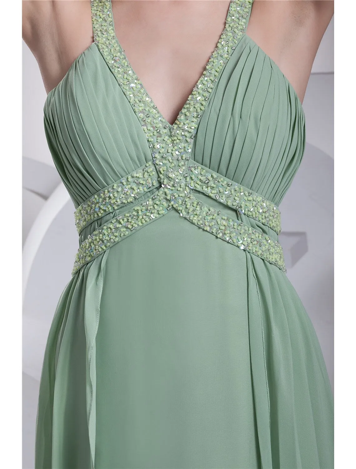 A-Line Evening Gown Sparkle Dress Formal Evening Floor Length Sleeveless Spaghetti Strap Chiffon with Beading