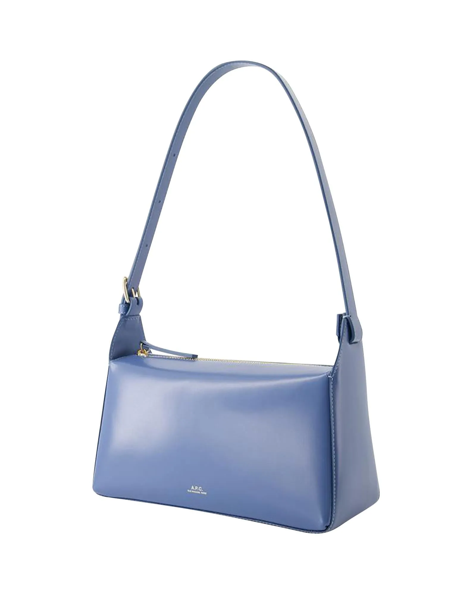 A P C Ocean Blue Leather Baguette with Top Handle Clasp