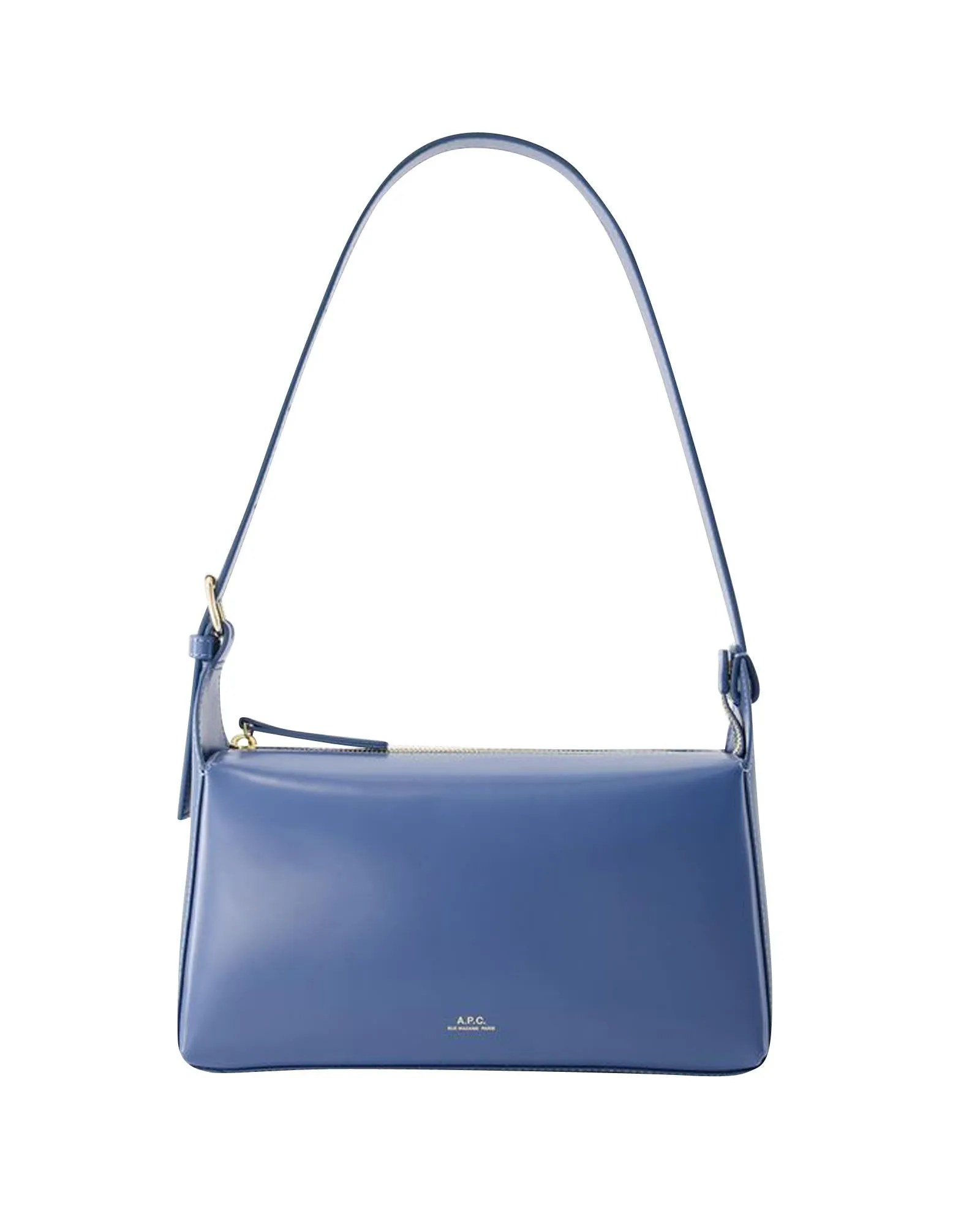 A P C Ocean Blue Leather Baguette with Top Handle Clasp