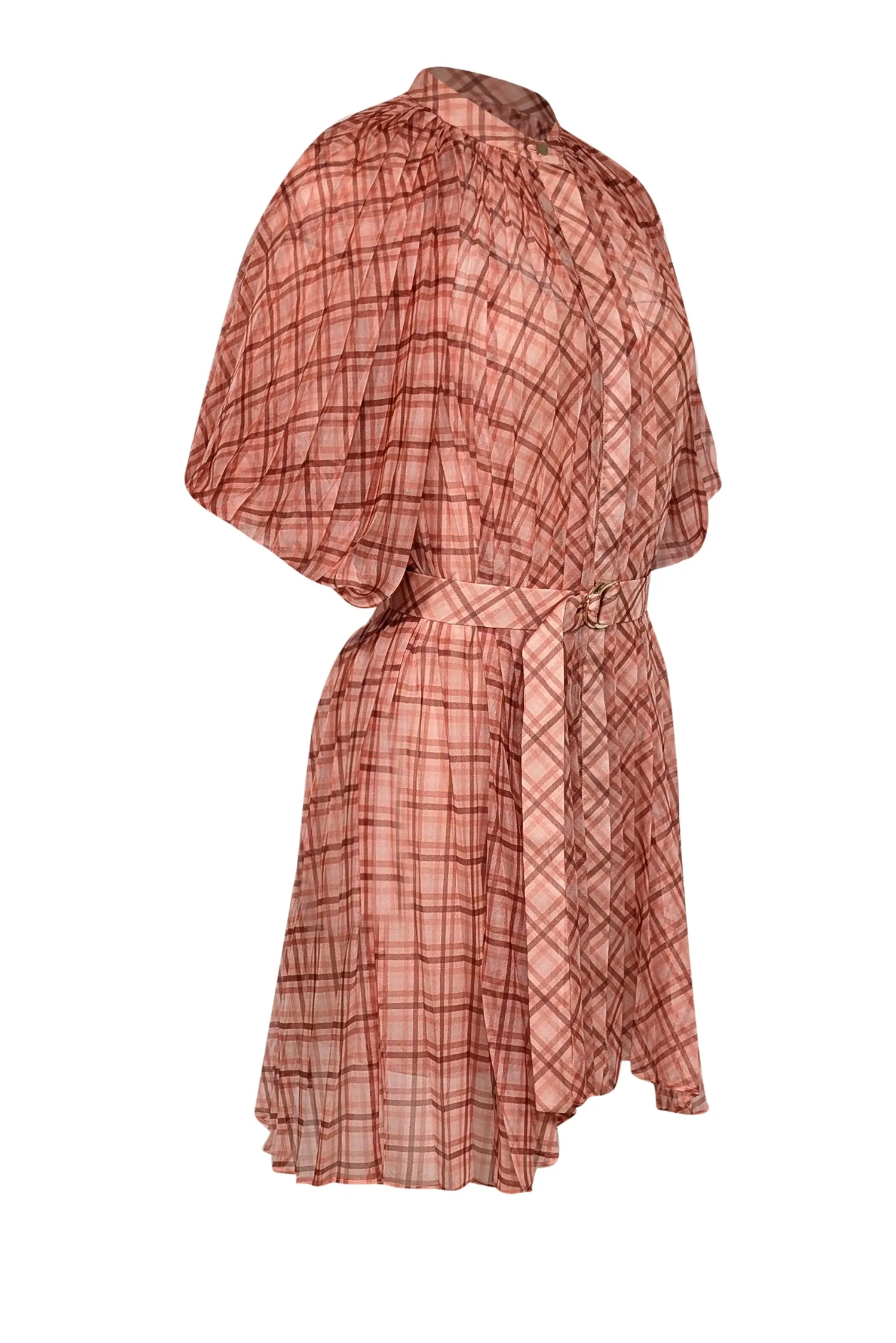 Acler - Peach & Orange Plaid Pleated Puff Sleeve Mini Dress Sz 2