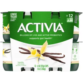 Activia Vanilla Probiotic Yogurt, Lowfat Yogurt Cups, 4 oz, 12 Count