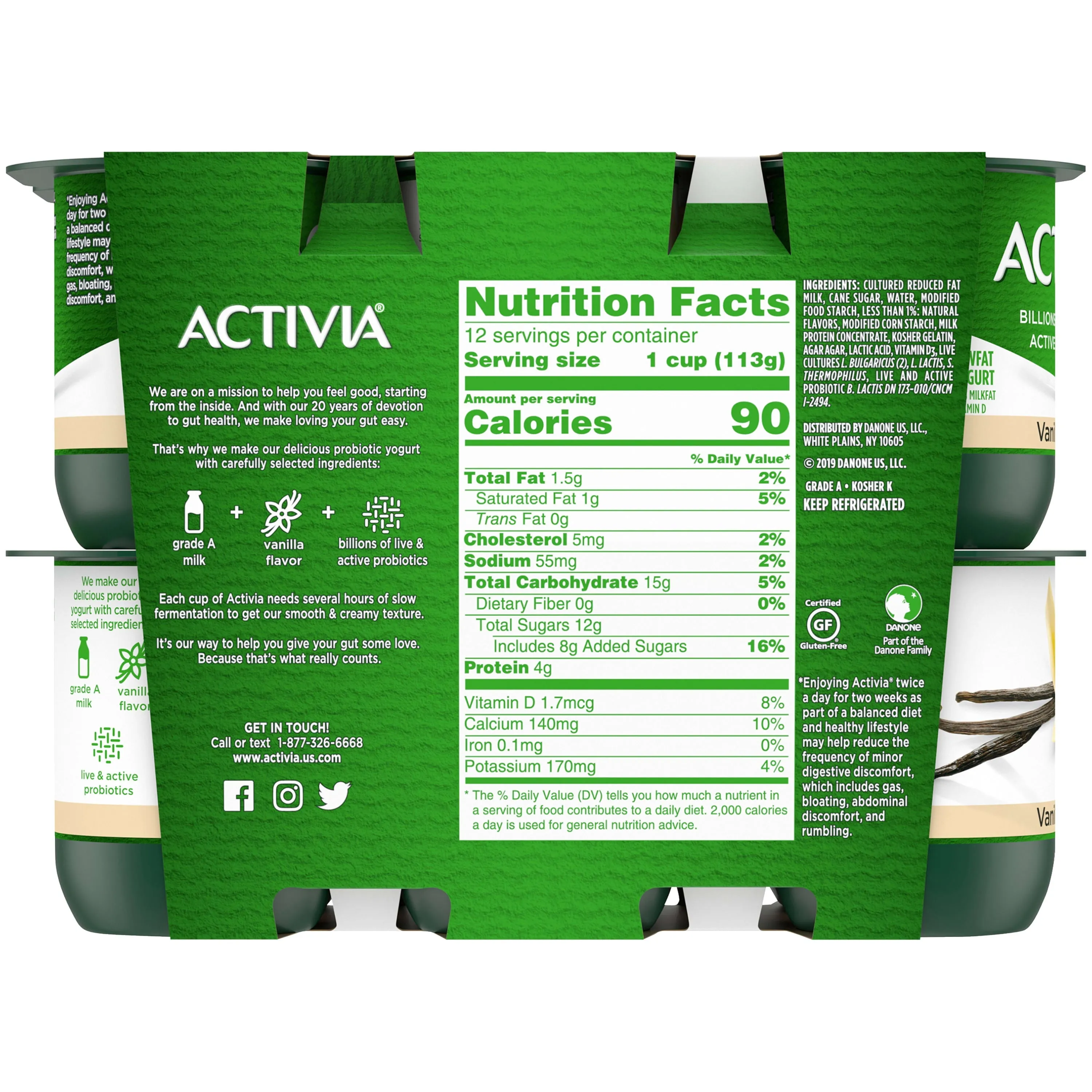 Activia Vanilla Probiotic Yogurt, Lowfat Yogurt Cups, 4 oz, 12 Count