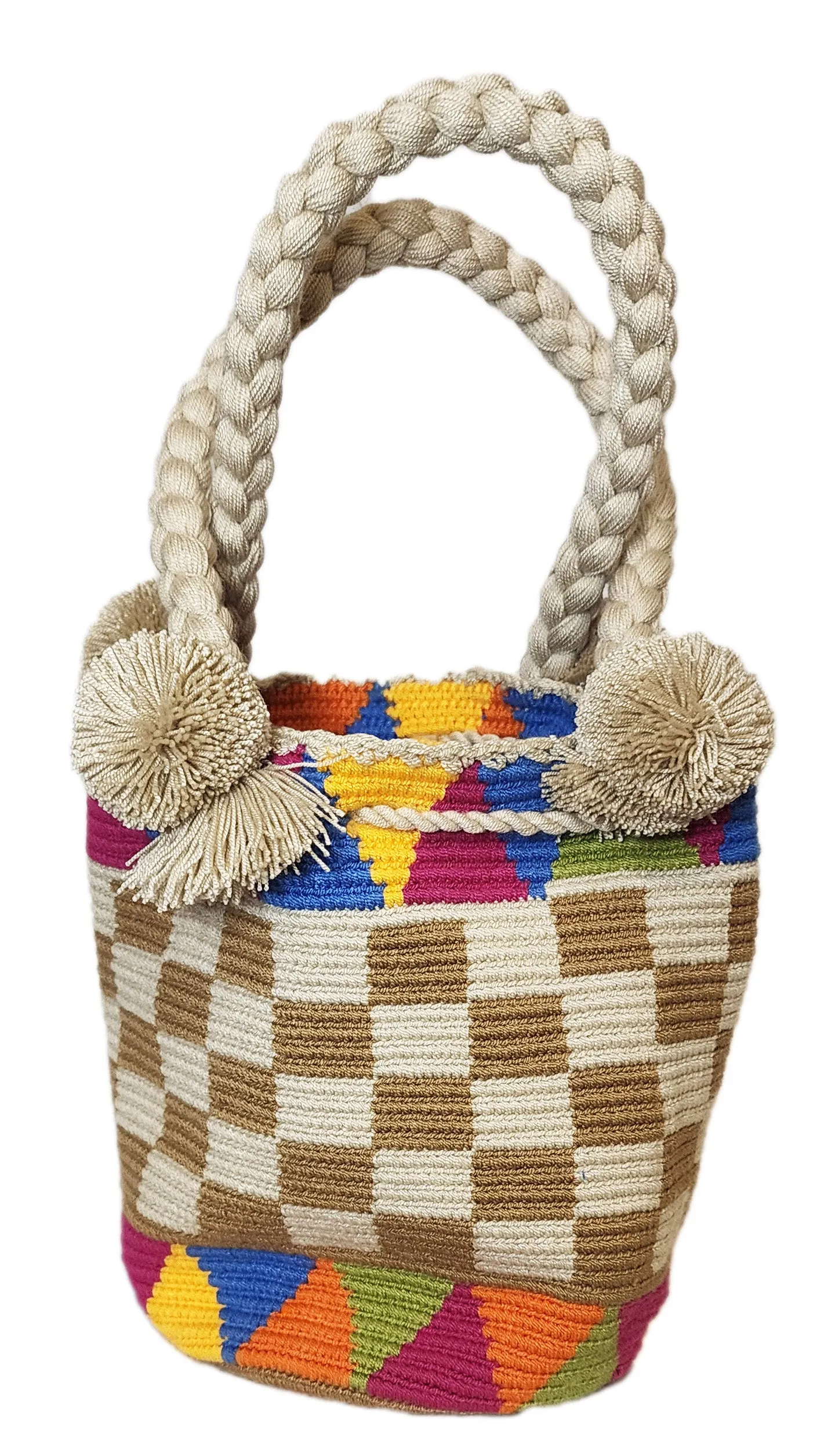 Addison Medium Short Handle Design PomPom Mochila