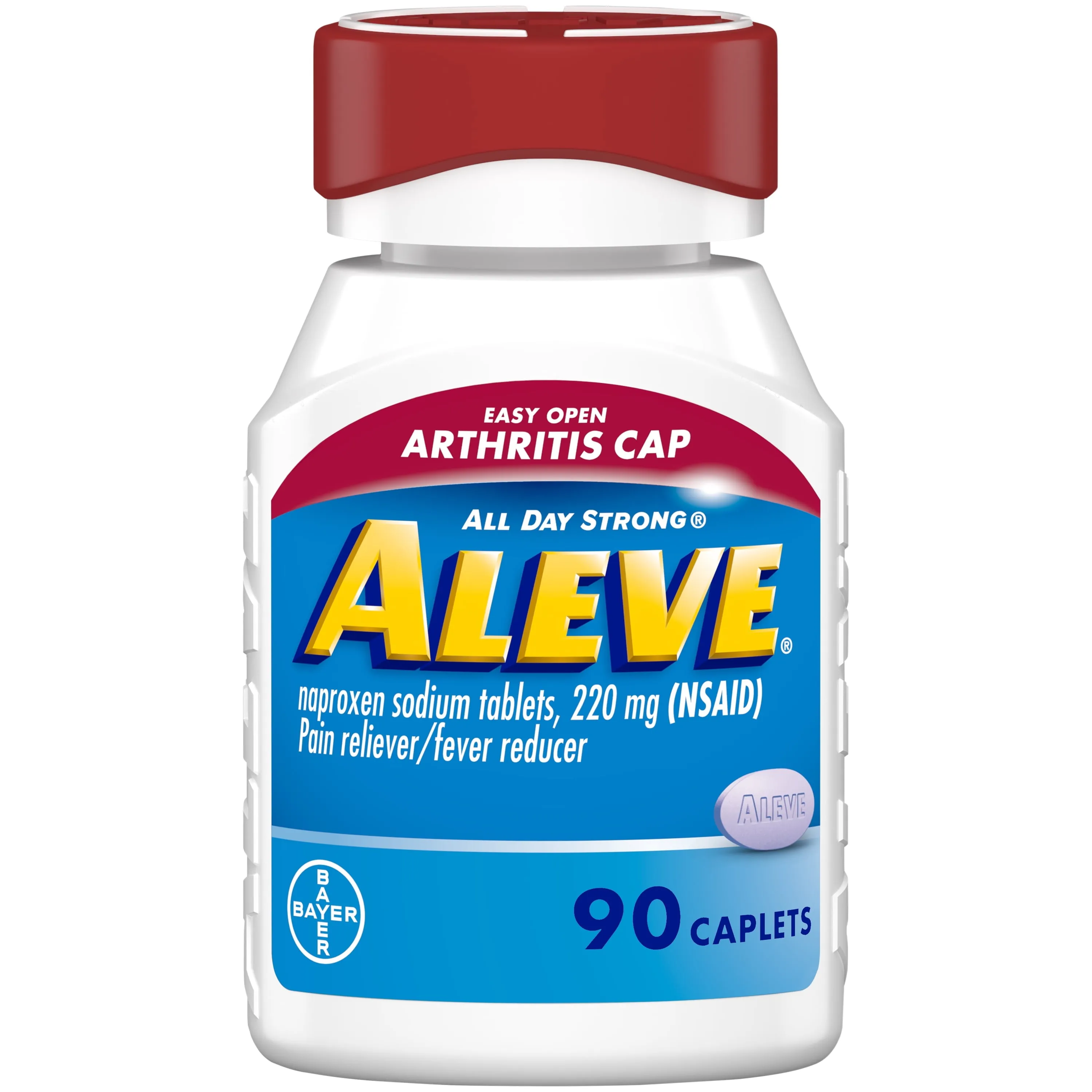 Aleve Caplets Easy Open Arthritis Cap Naproxen Sodium Pain Reliever, 90 Count