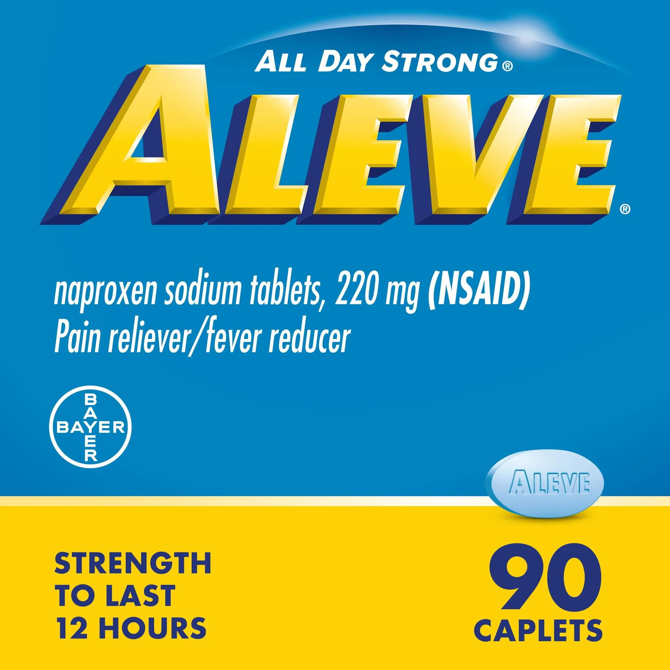 Aleve Caplets Naproxen Sodium Pain Reliever, 90 Count