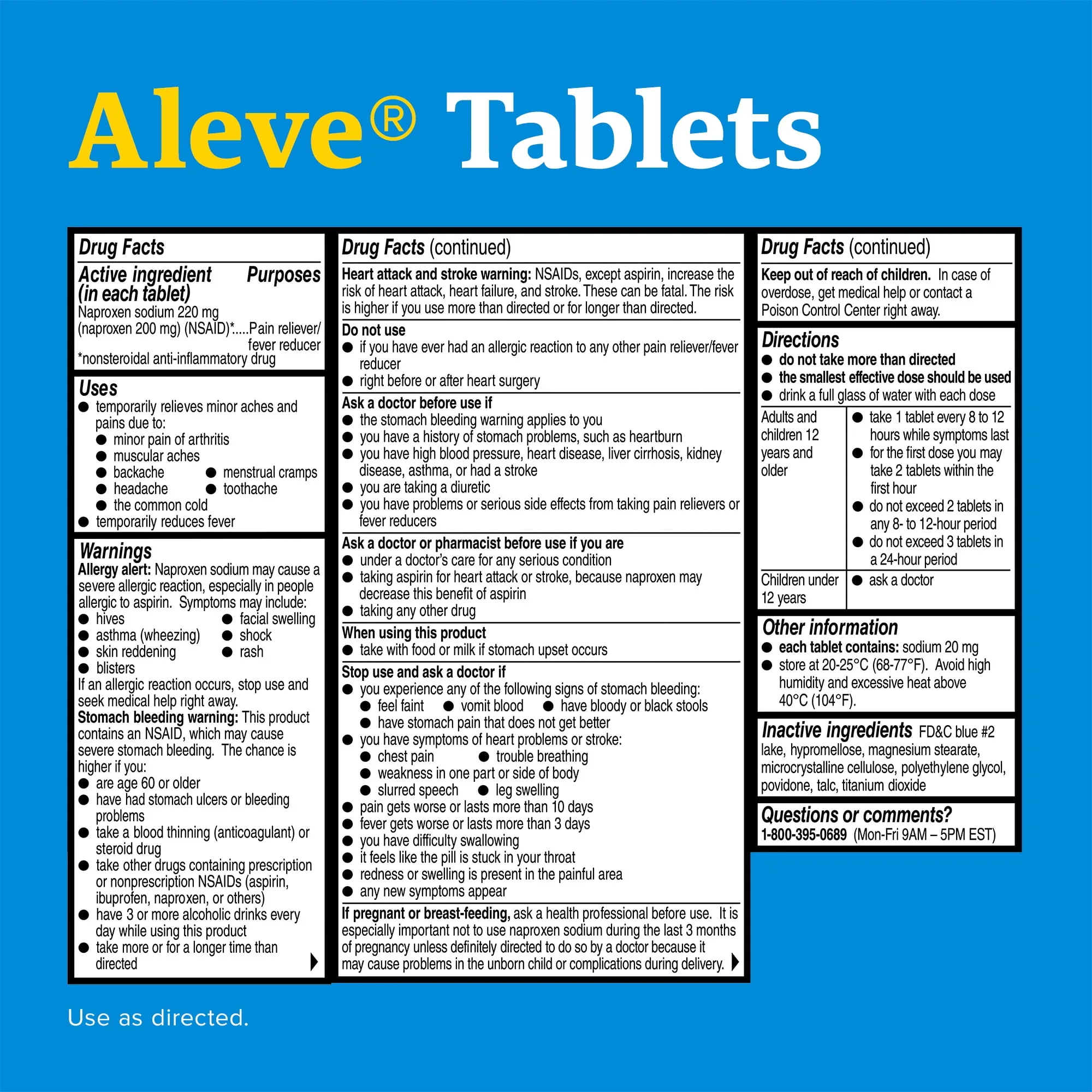 Aleve Tablets Naproxen Sodium Pain Reliever, 10 Count