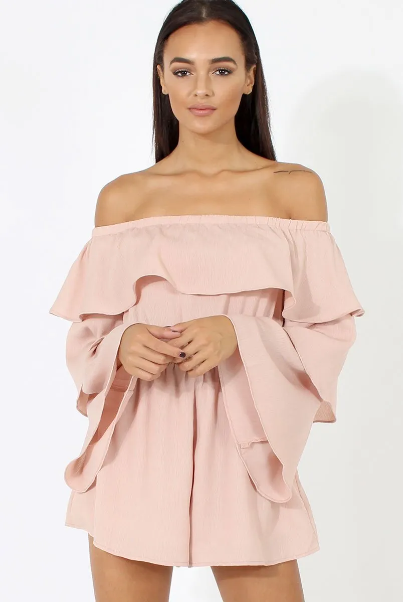 Apricot Layered Bardot Playsuit - Barbara