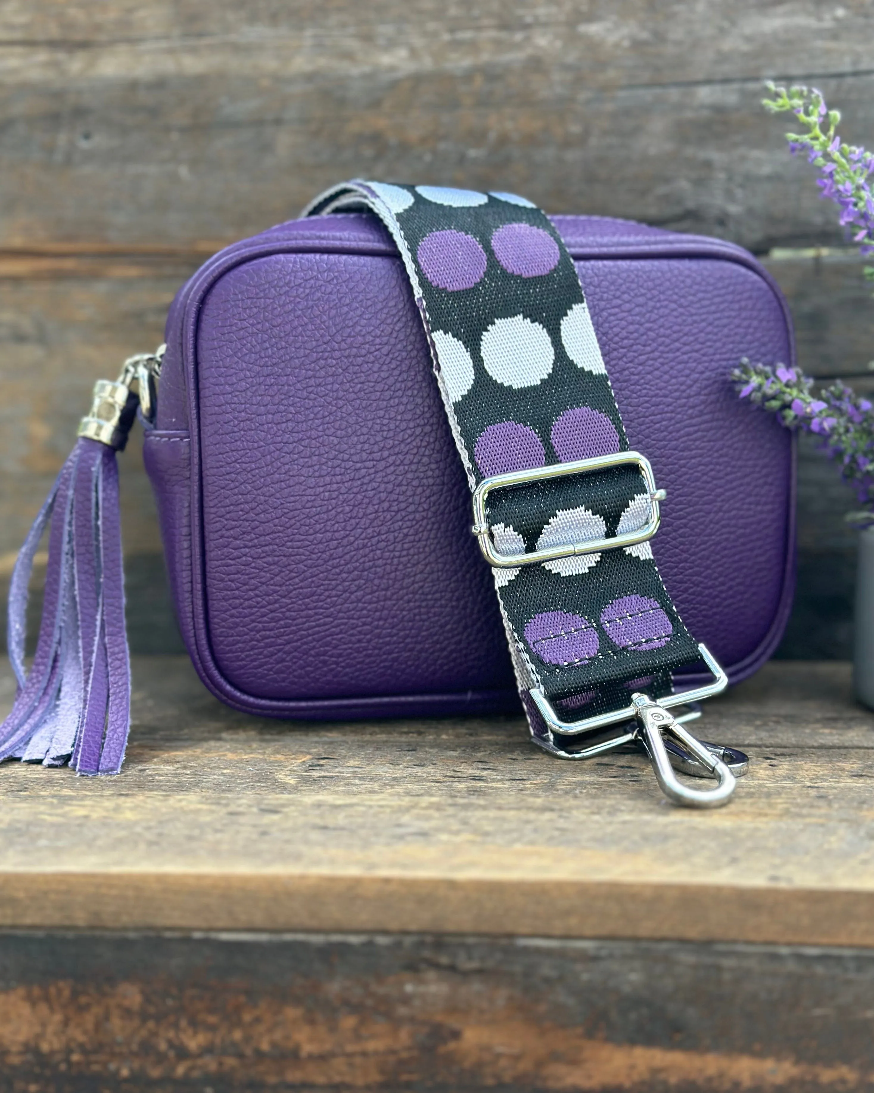 Bag Strap -  Purple And White Dot Print