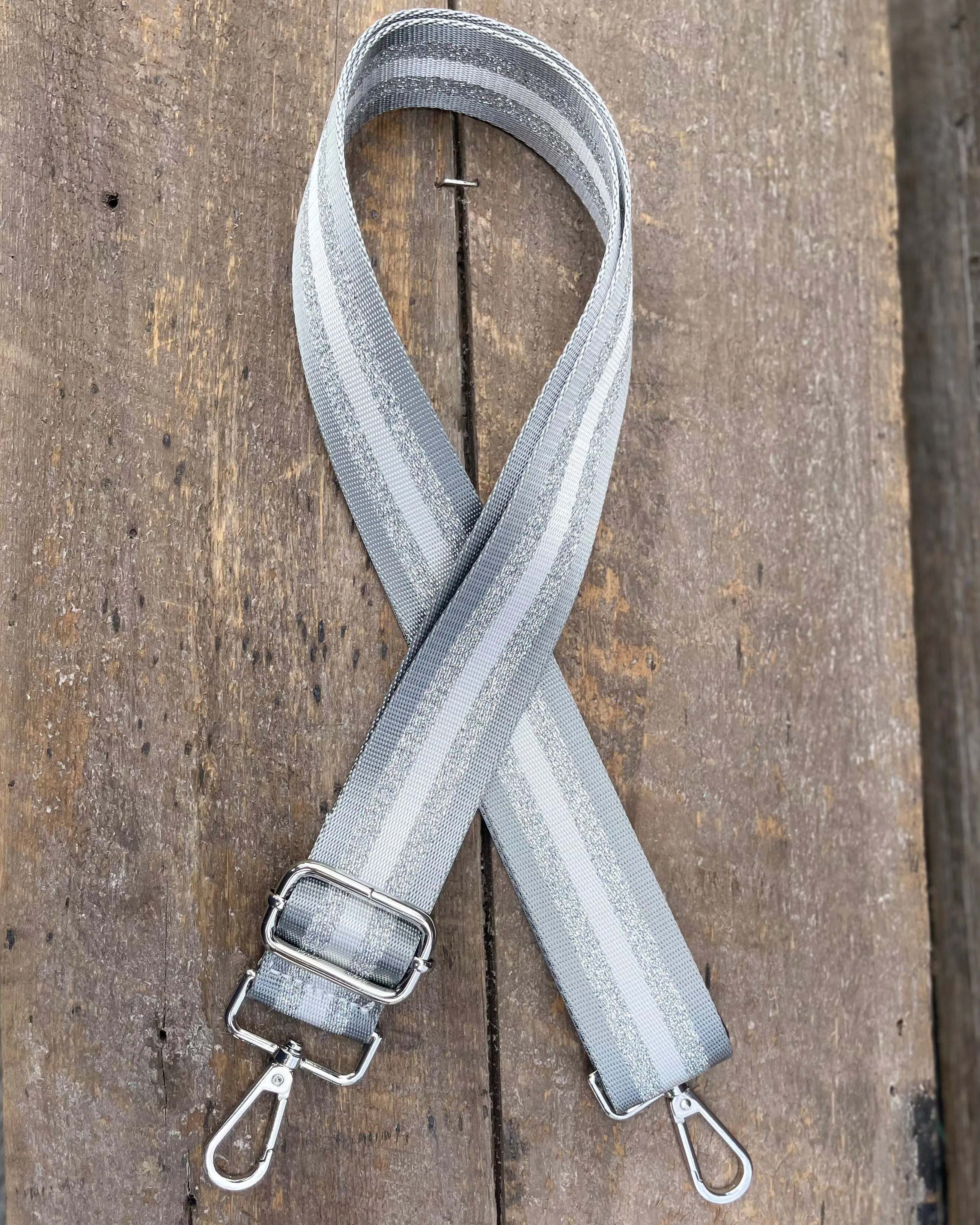 Bag Strap - Silver And Silver Grey Stripe