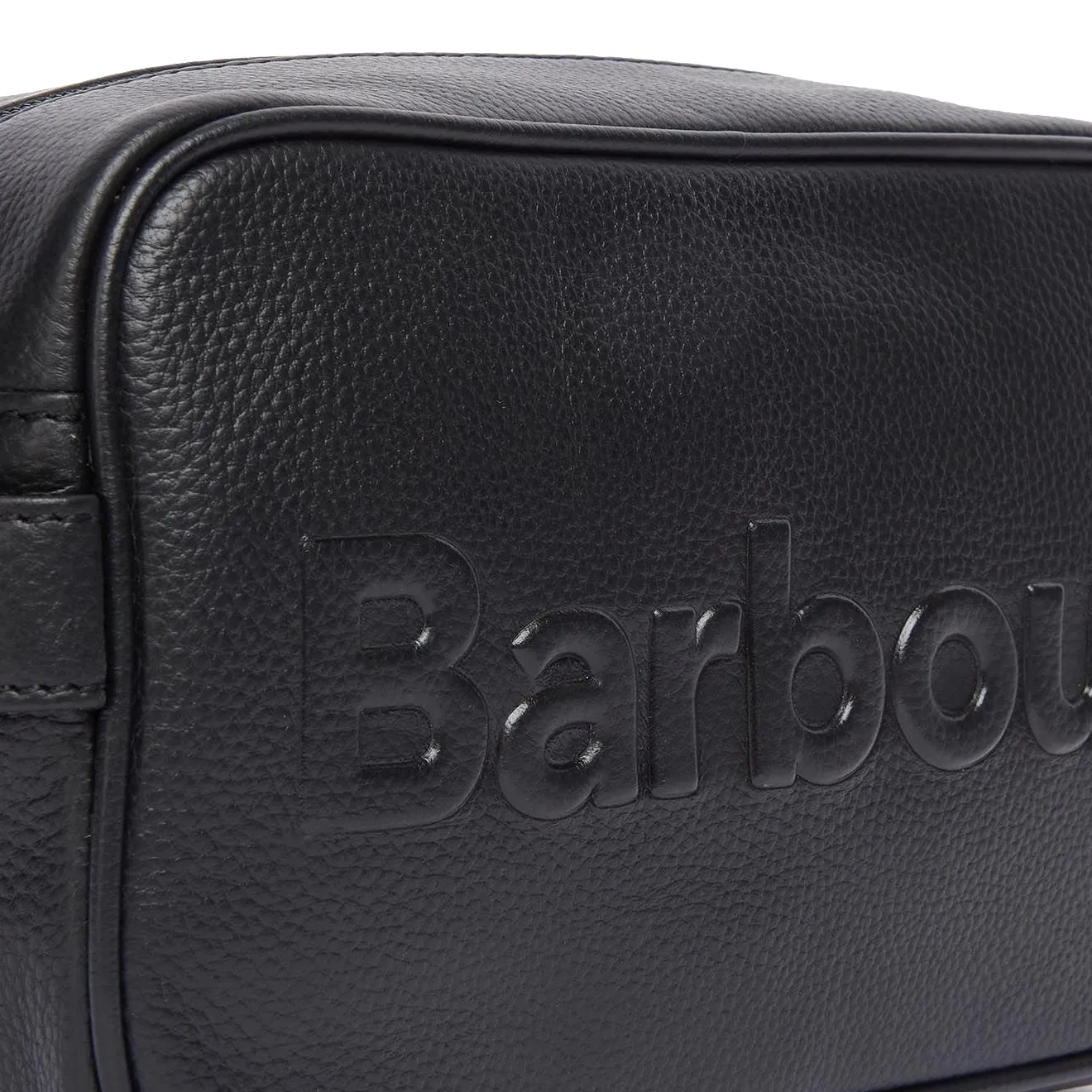 Barbour Debossed Logo Leather Wash Bag Classic Black