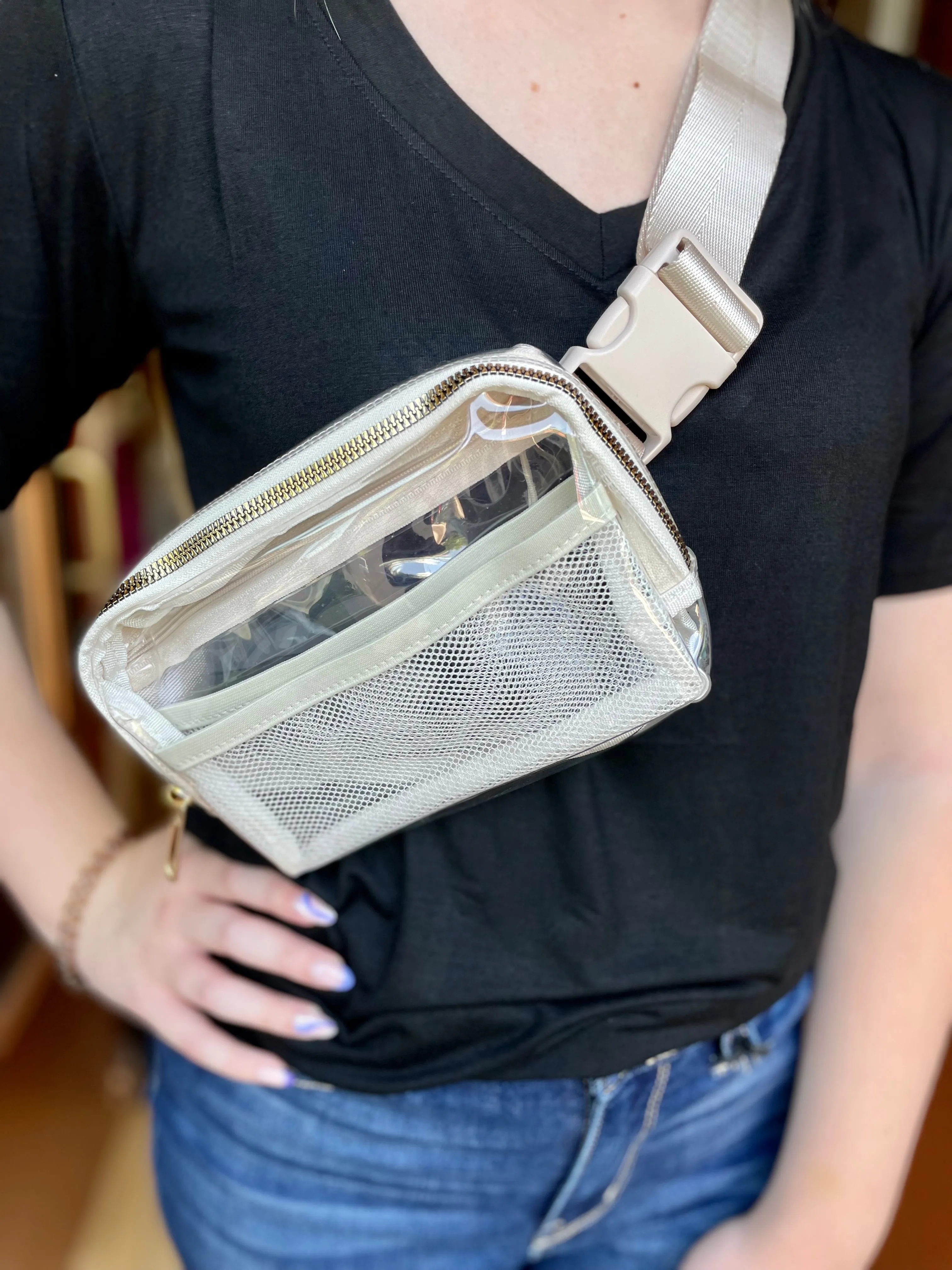 Beige Stadium Clear Belt Bag