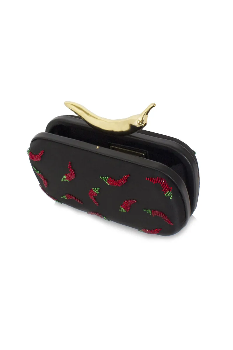 BLACK CHILI ON SIZZLE BOX CLUTCH