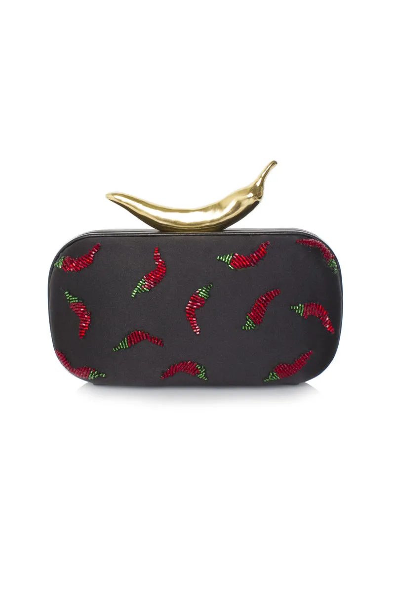 BLACK CHILI ON SIZZLE BOX CLUTCH