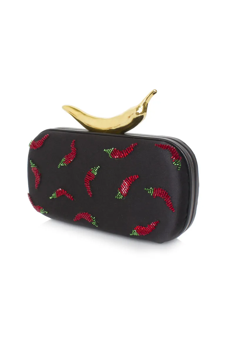 BLACK CHILI ON SIZZLE BOX CLUTCH