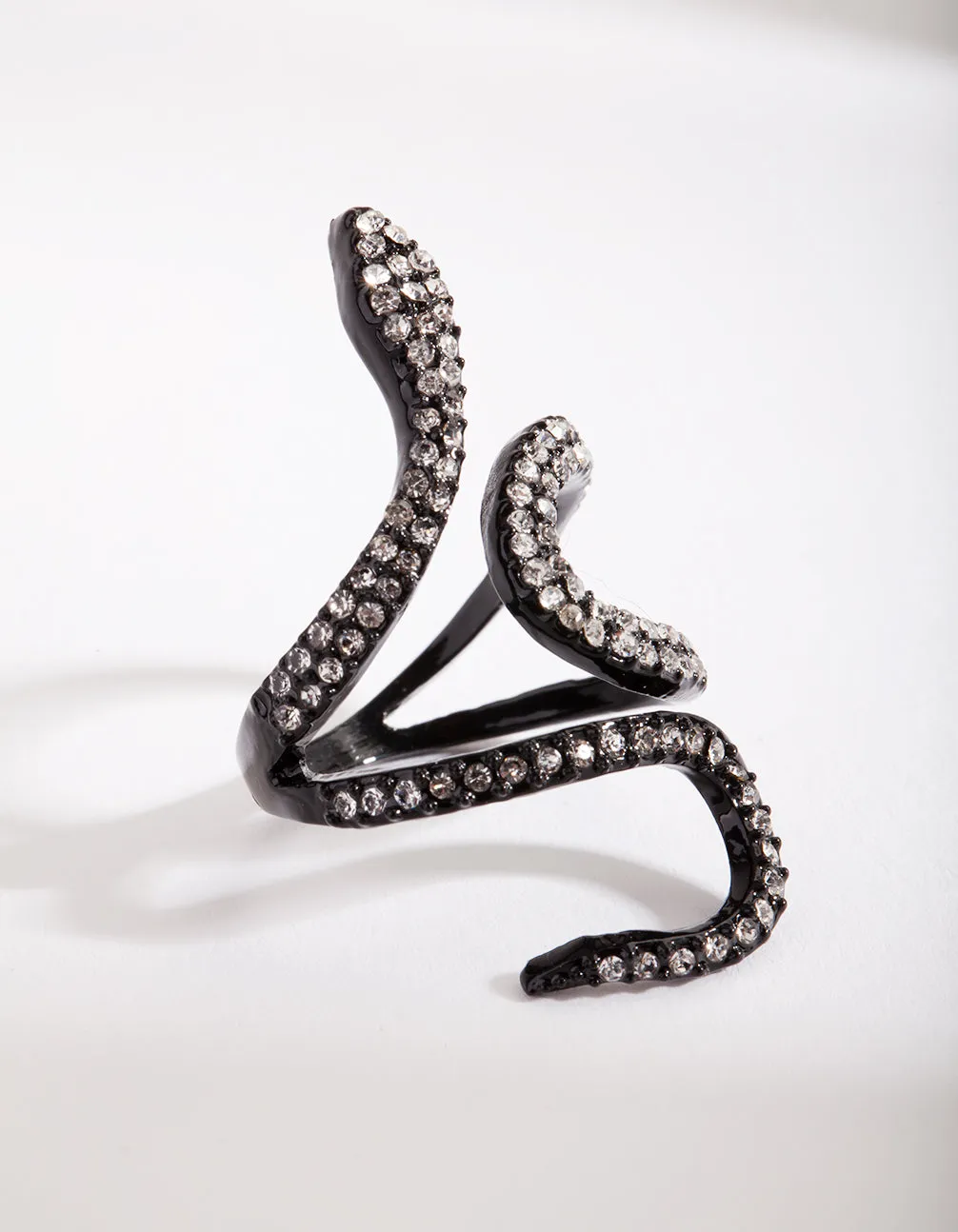 Black Diamante Swirl Snake Ring