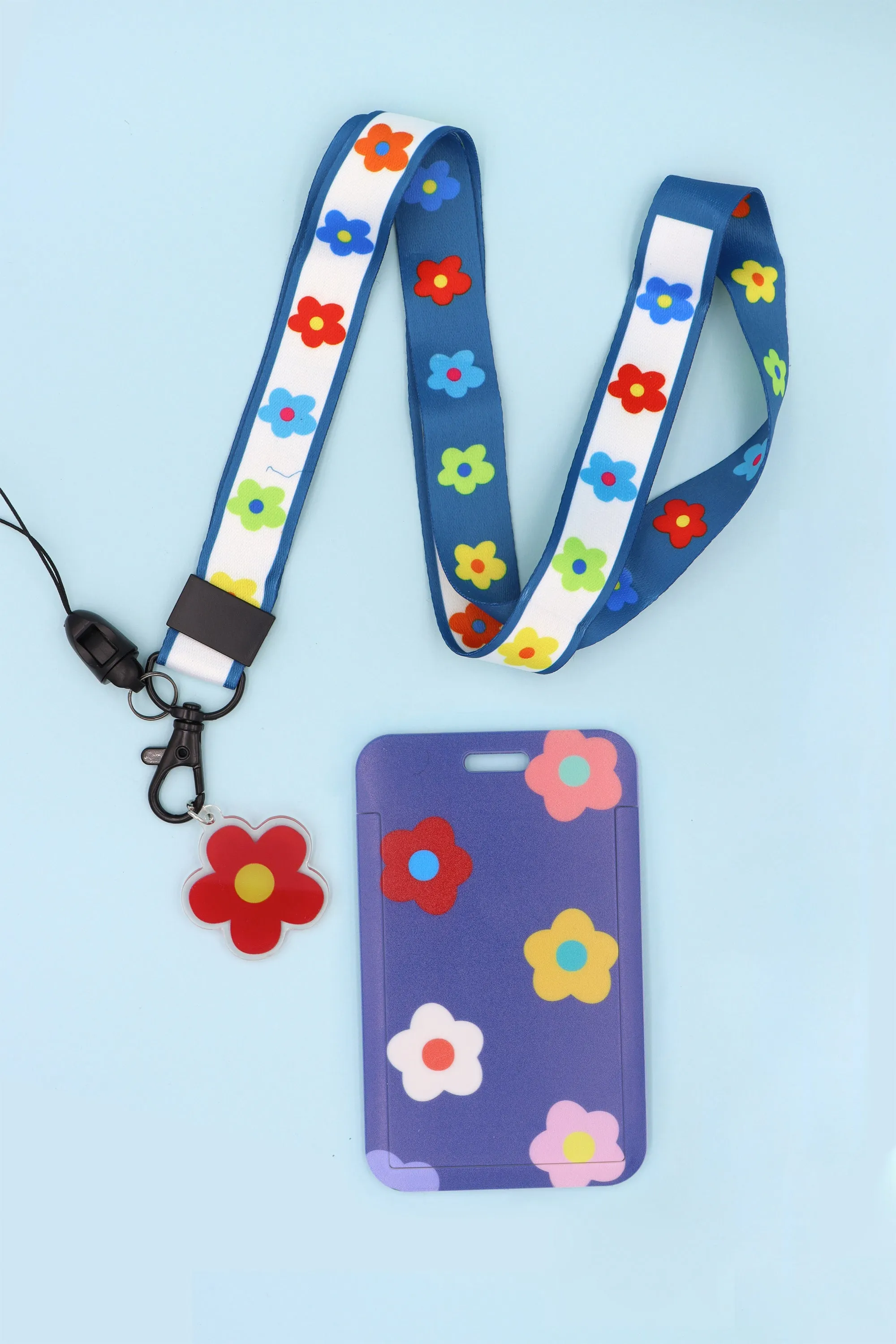 Blue Flower Lanyard with ID Tag