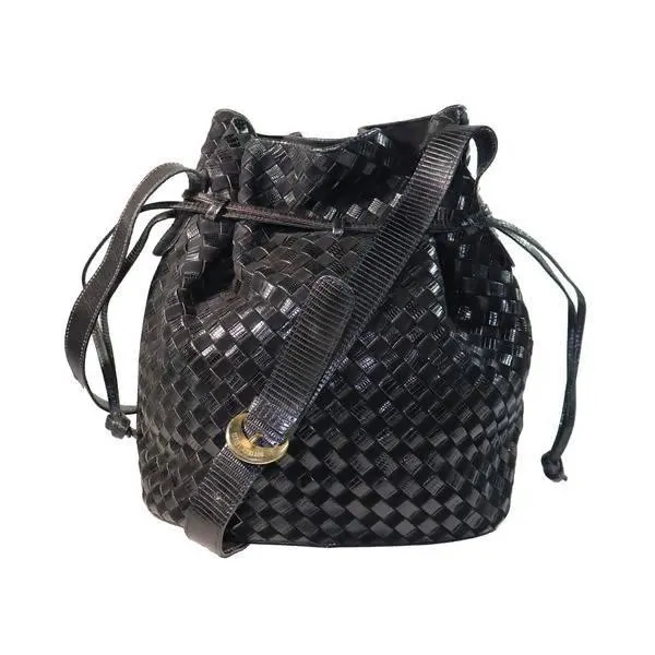 BOTTEGA VENETA Black Classic Woven Drawstring Bag