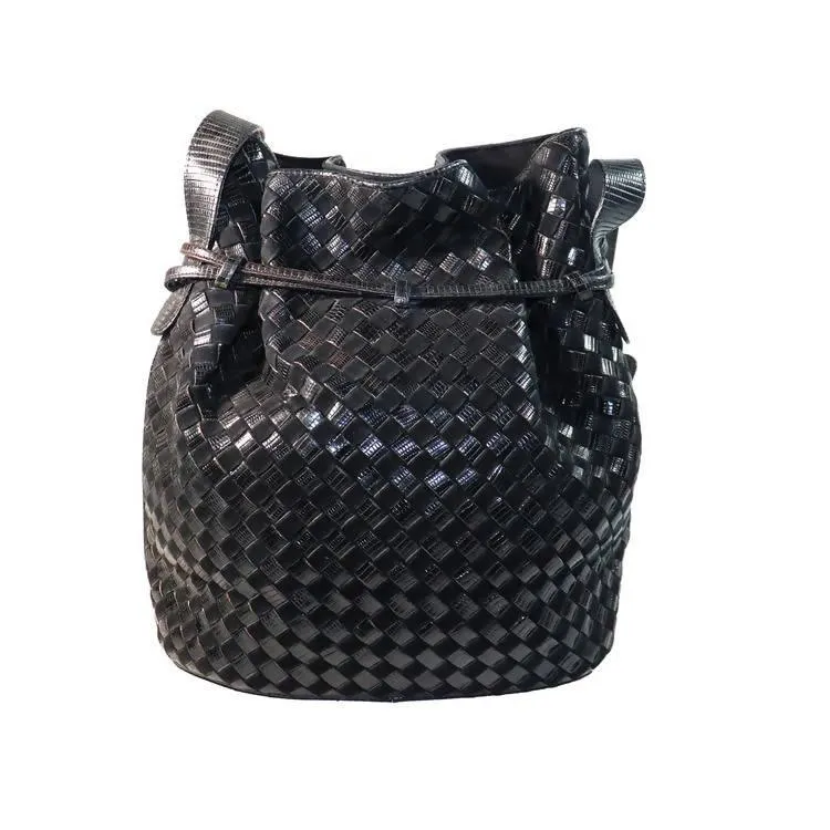 BOTTEGA VENETA Black Classic Woven Drawstring Bag