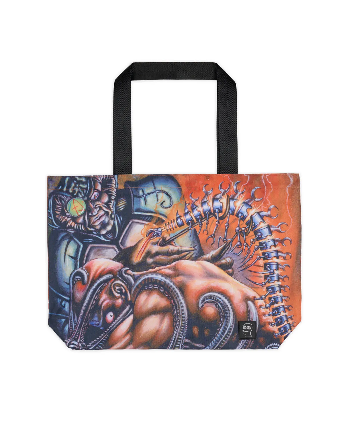 Optimized Orange Tote Bag with Brain Dead x Magic: The Gathering Spinal Graft Design