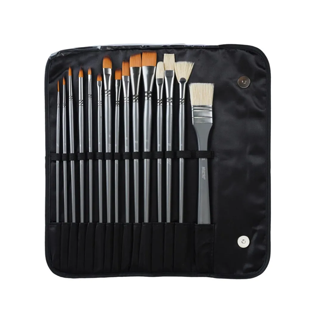 Brustro Artists’ Mixed Hair Brush Set of 15 in PU Bag