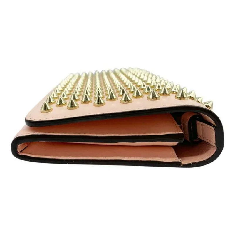 Christian Louboutin Clutch Macaron Spiked Blush Pink Leather Wristlet