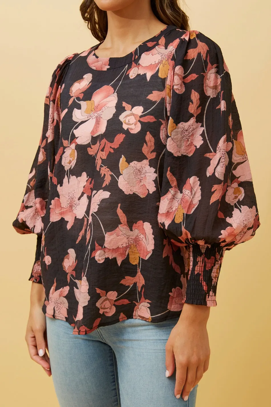 CLASSIC BALLOON SLEEVE FLORAL TOP