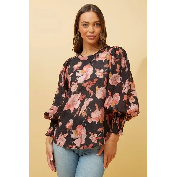 CLASSIC BALLOON SLEEVE FLORAL TOP