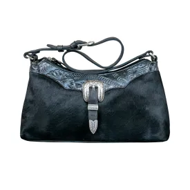 Cow Town Zip-Top Shoulder Bag - Black and Black Hair on Hide