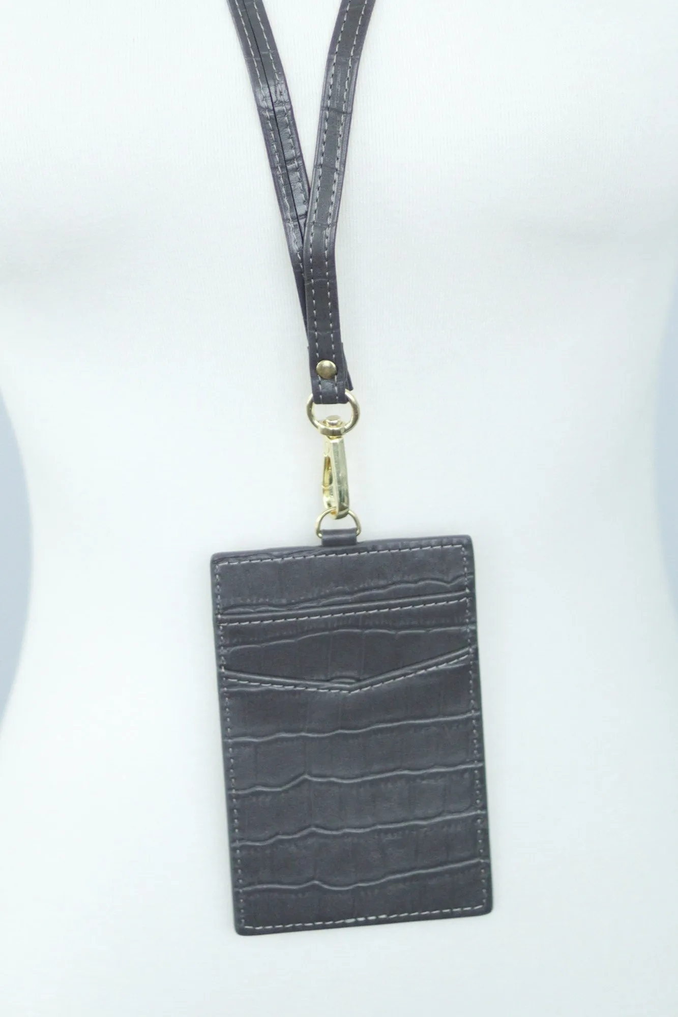 Crocodile Leather ID Wallet Lanyard