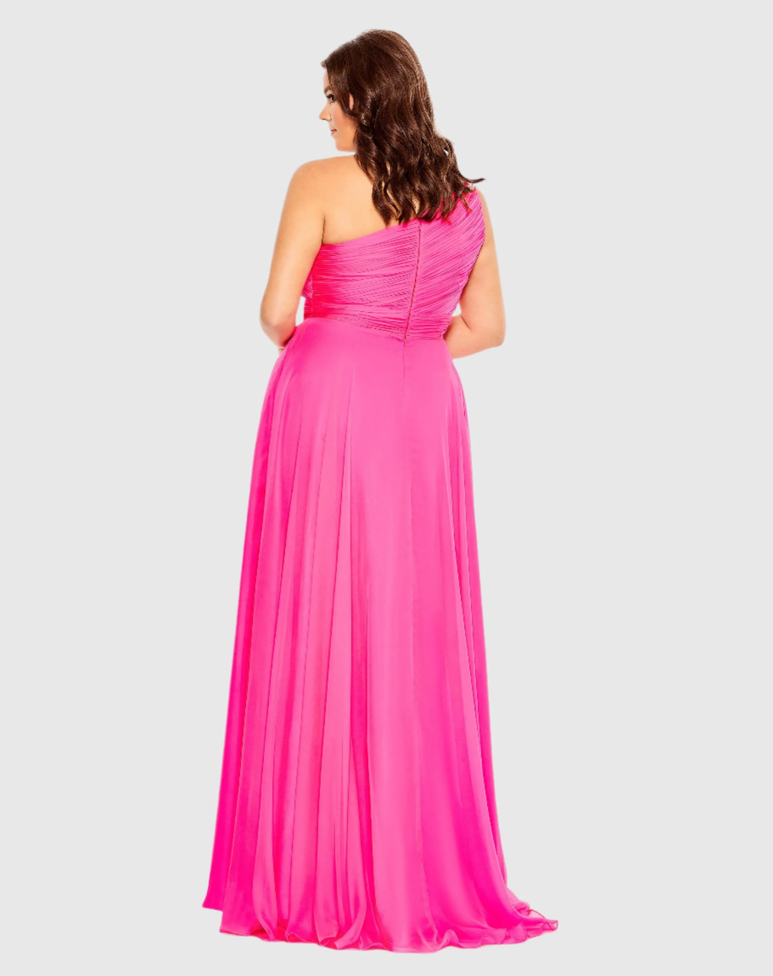 Draped Beaded One Shoulder Flowy A Line Gown