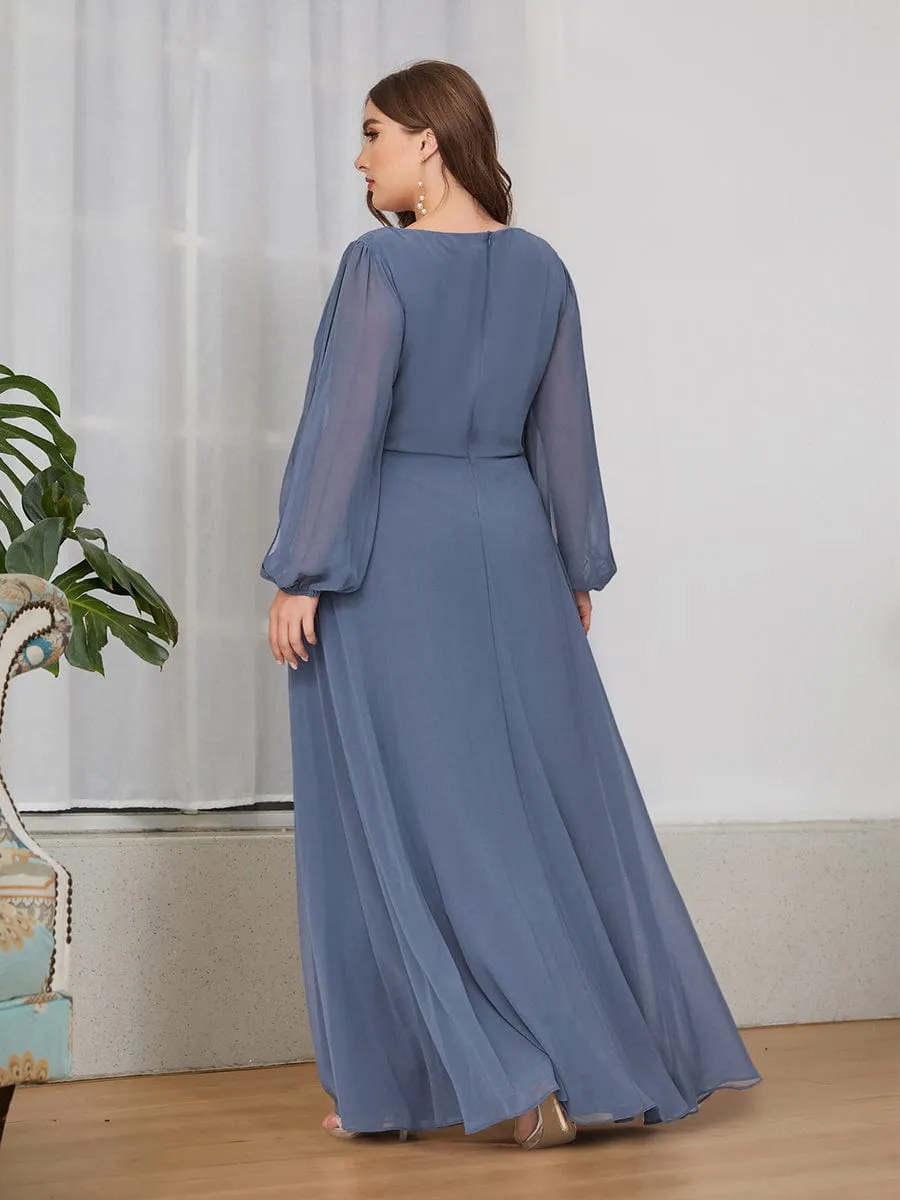 Elegant Chiffon V-Neckline Long Sleeve Formal Evening Dress