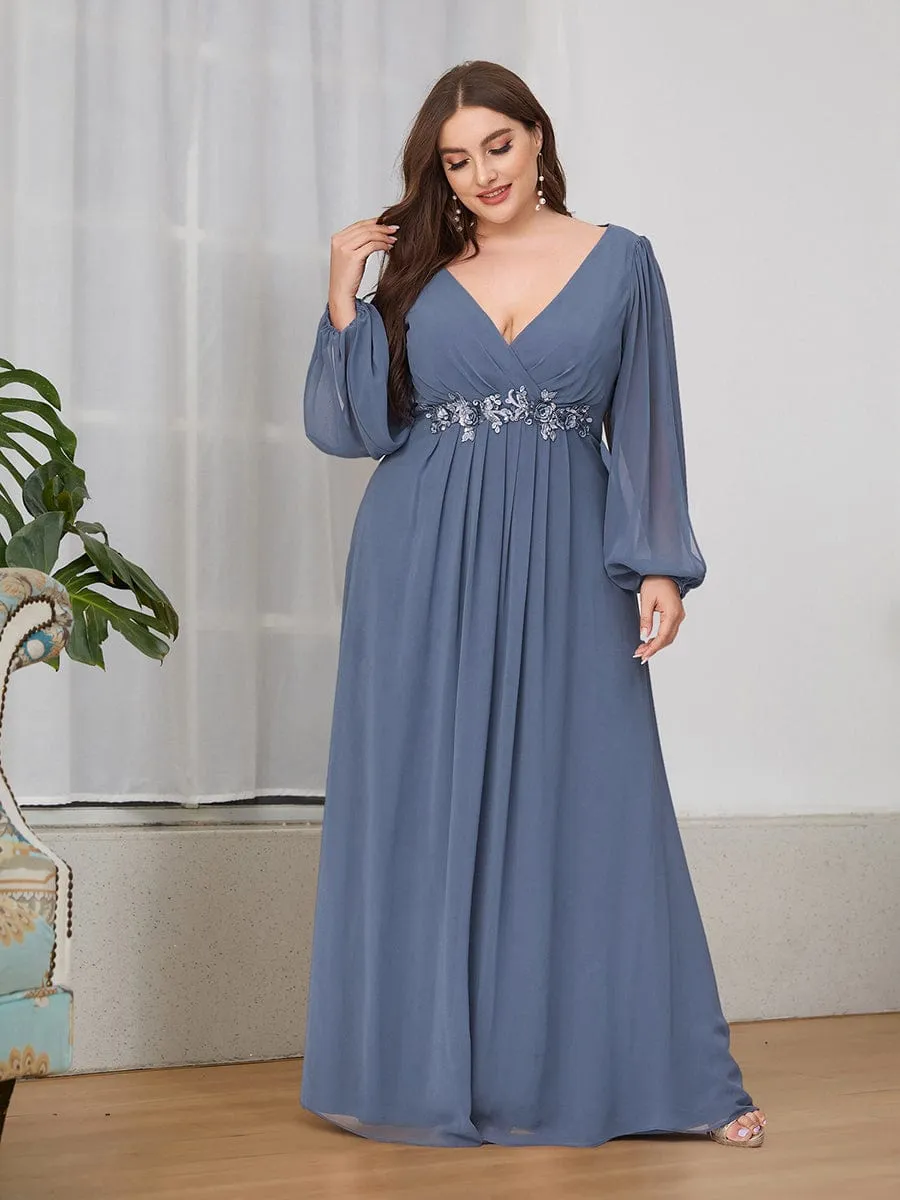 Elegant Chiffon V-Neckline Long Sleeve Formal Evening Dress