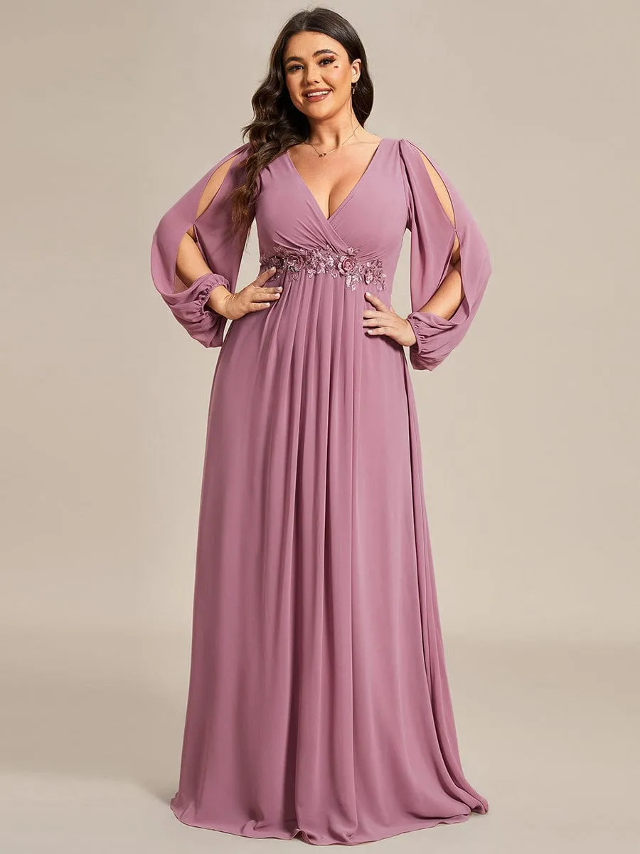 Elegant Chiffon V-Neckline Long Sleeve Formal Evening Dress