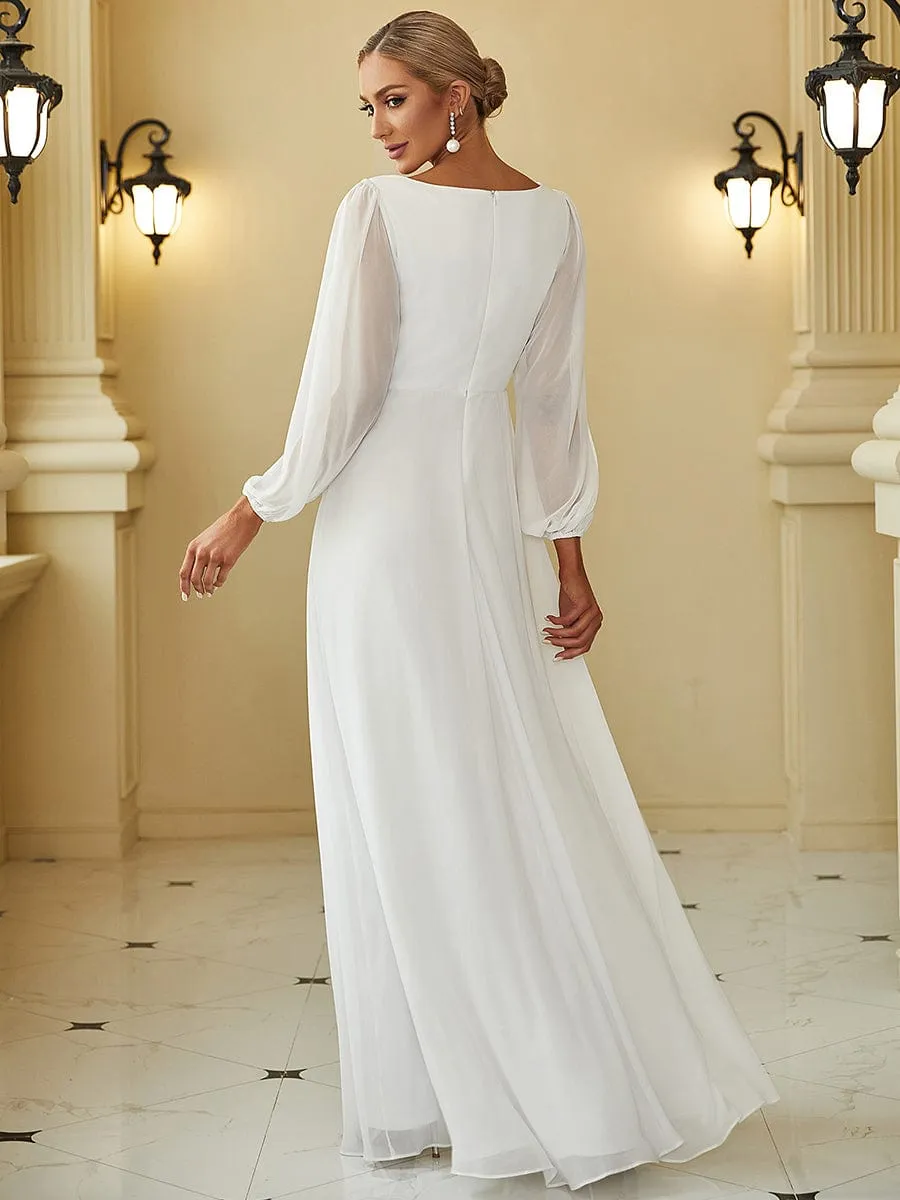 Elegant Chiffon V-Neckline Long Sleeve Formal Evening Dress