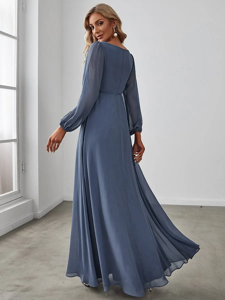 Elegant Chiffon V-Neckline Long Sleeve Formal Evening Dress